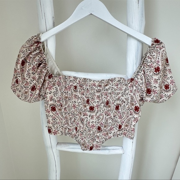 Windsor Cropped Corset Floral Puffed Short Sleeve Top Size Small - Picture 14 of 14